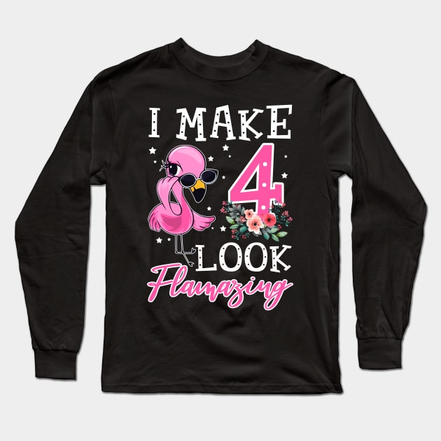 Kids I Make 4 Look Flamazing Flamingo Birthday Long Sleeve T-Shirt by Bensonn